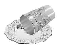 ROMISBABA Kiddush Cup Set Zinc Alloy Embossed Wine Goblet with Saucer for Jewish Shabbat Passover Rituals Sturdy Craftsmanship Religious Blessing Drinkware Holiday