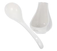 ROMISBABA Large Ceramic Soup Spoon with Spoon Rest White Porcelain Ladle for Soup Porridge Dessert Serving Holder for Home and Restaurant Dining