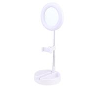 ROMISBABA LED Selfie Ring Light with Foldable Phone Holder, Adjustable Desktop Makeup Lamp with White LED Fill Light, Multifunctional Beauty Stand for Live Streaming and Video Calls