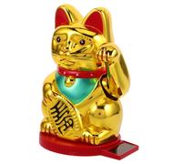 ROMISBABA Lucky Fortune Cat Ornament Solar Plastic Cat Chinese Figurine Solar Powered Desk Golden