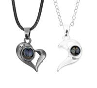 ROMISBABA Magnetic Heart Couples Necklaces Set with Projection Pendant “I Love You” in 100 Languages, His and Hers Matching Necklaces with Silver Chain and Black White Cord for Valentine’S