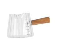 ROMISBABA Milk Jug for Coffee Machine with Wooden Handle and Glass Body 180ml Capacity Milk Cup with Scale Design Safe and Practical for Bars and Parties Random Color