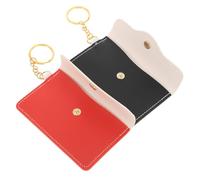 ROMISBABA Mini Credit Card Holder Keychain Set 2pcs Pu Leather Wallet with Key Ring, Black and Crimson, Business Card Storage Bag for Outdoor and Travel Use
