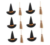 ROMISBABA Mini Witch Hat and Broom Set Compact Felt Halloween Decor for Party Favors DIY Crafts Tabletop and Shelf Decorations Multipurpose Wizard Accessories for Home Office Classroom