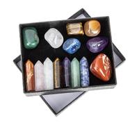 ROMISBABA Multi Function Amethyst Crystal Pillars with Hexagonal Chakra Stones for Palm Massage and Yoga Meditation Portable Natural Healing Gemstones in Gift Box Danish Pastel Decor