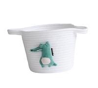 ROMISBABA Multifunctional Cotton Rope Storage Basket for Nursery and Playroom Canvas Stuff Organizer Bin White and Dark Green for Books Diapers and Essentials
