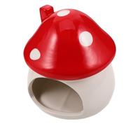 ROMISBABA Mushroom Shape Ceramic Hamster House Cozy Hideout for Small Animals Gerbils Low Odor Cooling Refuge Christmas Decor Pet Cage Accessory