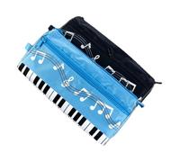 ROMISBABA Music Note Pencil Case Double Layer Large Capacity Pen Storage Bag for Children Students Piano Pattern Portable Pencil Pouch 2pcs Black and Light Blue for School and Music
