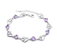 ROMISBABA Natural Amethyst Crystal Bracelet for Women Delicate Wrist Chain Double Heart Design Birthday Jewelry for Hand Decor for All Occasions