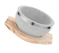ROMISBABA Natural Stone Bibimbap Bowl with Wooden Tray Base, Korean Cooking Essential for Keeping Food Warm and Protecting Table from Heat, for Christmas and Birthday