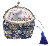 ROMISBABA Navy Brocade Coin Purse for Women Lightweight Canvas Short Purse with Key Storage and Folded Bills Holder for Shopping