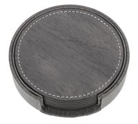 ROMISBABA Non-Slip PU Leather Coaster Set 6 Pieces with Holder Dark Grey Double-Sided Cup Pads for Heat Resistance and Living Room Furniture Care