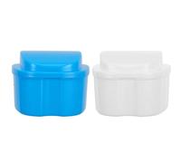 ROMISBABA Non-Toxic Denture Container 2Pcs Plastic Storage Box with Hinge for Retainer and False Teeth Travel White Light Blue