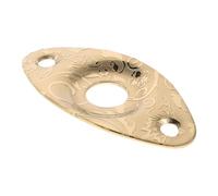 ROMISBABA Oval Vintage Engraved Electric Guitar Output Jack Plate in Golden Stainless Steel with Screws Included, Curved Shape Resists Wear and Deformation, Replacement for Electric Guitar
