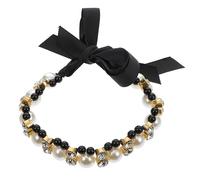 ROMISBABA Pet Collar for Cats and Dogs Black Satin Ribbon with Pearls and Bow Lightweight Fashionable Neck Ring Cute Decorative Necklace for Photography and Daily Wear