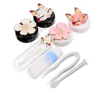 ROMISBABA Portable Contact Lens Case Set with Mirror, Small Decorative Contact-Lens Holder for Travel and Daily Use, Fox Pattern Cosmetic Lens Organizer Box for Women