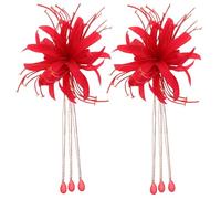 ROMISBABA Red Tassel Hair Clips Practical Headdress with Cloth and Material 1 Pair Elegant Traditional Chinese Design Hair Accessories for Brides and Women for Wedding and Special