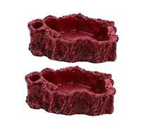 ROMISBABA Reptile Food Basins and Water Bowls for Tortoises and Lizards, Resin Feeding Dish Set 2pcs, Red, Suitable for Snake and Spider Terrariums, Sturdy Reptile Water Bowl