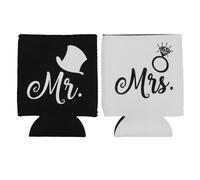 ROMISBABA Reusable Insulated Neoprene Can Sleeves for Cold Drinks, Wedding Mr and Mrs Beer Can Holders, White and Black Cup Sleeves Set for Engagement and Party Use