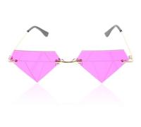 ROMISBABA Rimless Diamond-Shaped Party Sunglasses for Adults, Frameless Deep Purple Lens Glasses with Gold Frame, Funky Disco Eyewear for Beach and Dance Events