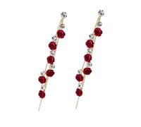 ROMISBABA Rose Tassel Earrings for Women Dangle Rhinestone Drop Jewelry Valentine Red Long Floral Earrings Pair