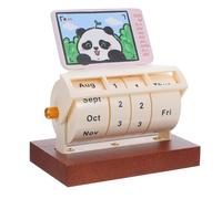 ROMISBABA Rotary Wooden Desk Calendar with Metal Turntable Perpetual Month Week Date Display Compact Pink Panda Design for Office Bedroom Living Clear Quick Date Reference and Sustainable