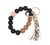 ROMISBABA Silicone Beaded Keychain Bracelet Detachable Tassel Stylish Wristlet Keyring for Car Keys and Leopard Print and Comfortable to Wear