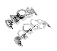 ROMISBABA Silver Teeth Grill Comfortable Hollow Out Copper Rhinestone Vampire Fangs for Hip Hop Accessories Cosplay and Halloween Parties Unique Design Wear Resistant Finish and Breathable