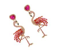 ROMISBABA Stylish Long Flamingo Shaped Earrings with Red Rhinestones Elegant Eardrop Jewelry for Women Party Casual Wear Gift Accessories