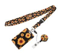 ROMISBABA Sunflower Pattern Id Badge Holder with Card Sleeve and Lanyard Secure Name Tag Holder for Teachers Nurses Office Staff Medical Personnel and Students