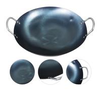 ROMISBABA Thickened Blue Iron Wok Double Handle Heavy Duty Frying Pan for Gas Stove Cooking Rapid Heat Conduction Stable Design Non-Deformed Base Practical Kitchen Essential for Daily Use