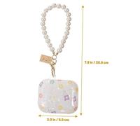 ROMISBABA Tpu Shell Pattern Earbud Case with Beaded Chain Scratch Resistant Wireless Earphones Pouch Compatible with Airpods Elegant Small Flower Design Portable Earbud Keychain Cover