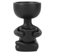 ROMISBABA Unique Human Shaped Ceramic Planter Black 6Cm Opening X 10Cm Height Sitting Model for Home and Office Decorative Indoor Plant Container