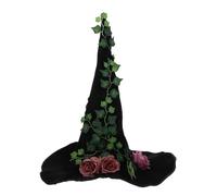 ROMISBABA Velvet Pointy Wizard Hat with Gothic Rose and Vine Design Comfortable Women Halloween Witch Cap for Costume Parties Theater Roleplaying Accessory