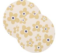 ROMISBABA Vintage Floral Non-Slip Coasters 2Pcs Set, Bohemian Daisy Small Drink Mug Coaster, Decorative Round Water Cup Mat for Dining Table Home Use