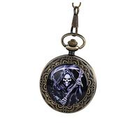 ROMISBABA Vintage Ghost Pocket Watch with Chain Retro Antique Design Engraved Patterns Removable Thick Chain for Christmas Birthdays Anniversaries