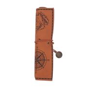 ROMISBABA Vintage Map Leather Roll Up Pencil Case Treasure Pattern Storage Pouch Retro Design Smooth Cover Organizer for Pencils and Pens for School Office and