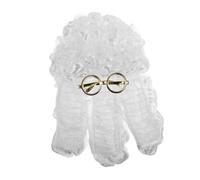 ROMISBABA White Judge Wig with Long Curly Synthetic Fibers and Gold Frame Glasses Elastic Band Comfortable Fit for Barristers Cosplay Halloween Party Costume Accessories