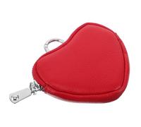ROMISBABA Women’s Heart-Shaped Coin Purse Genuine Leather Small Wallet Pouch for Change Red Mini Zippered Money Organizer with Keychain for Casual Use