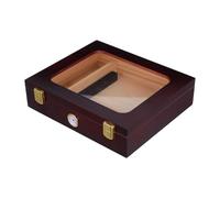 ROMISBABA Wooden Cigar Box with Glass Top Hygrometer Humidifier and Divider Airtight Moisturizing Storage Case for Home Bar and Travel Brown Elegant Cedar Cigar Humidor