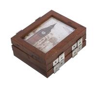 ROMISBABA Wooden Photo Frame and Glass Front with Hinged Panels Triple Folding Stylish Brown Density Board Frame Minimalist Design Holds 6 Photos for Home or Office Desk or Tabletop