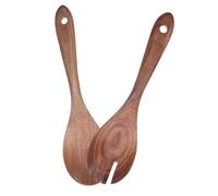 ROMISBABA Wooden Salad Spoon Wood Salad Spoon and Fork Utensils Khaki Big Leaf Acacia