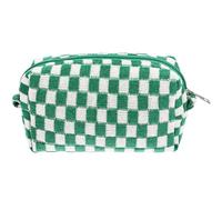ROMISBABA Woolen Yarn Checkered Makeup Storage Container Large Capacity Travel Cosmetic Bag Green White Grid Toiletry Pouch for Women