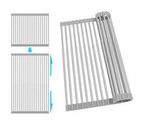 romise Roll Up Dish Drying Rack, Adjustable Over Sink Dish Drying Rack for Kitchen, 10"-20" Foldable Sink Rack to Dry Dishes & Drain Items, Stainless Steel Over Sink Cover Drying Mat