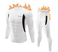 romision Long Johns Thermal Underwear for Men Fleece Lined Base Layer Set Top and Bottom for Cold Weather XS-4XL White