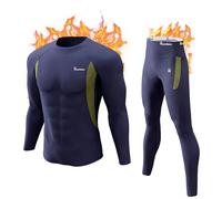 romision Long Johns Thermal Underwear for Men Fleece Lined Base Layer Set Top and Bottom for Cold Weather XS-4XL Blue