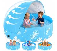 ROMIVO Paddling Pool with Canopy, 47 in Foldable Baby Pool, UPF 50+ | Non-inflatable portable pool for babies, kids and toddlers; folds easily for garden, backyard, beach and travel use