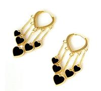 Romlibr Black Love Heart Pendant Earring for Women Gold Silver Tassel Love Heart Drop Dangle Earrings Fashion Light Luxury Ear Clip Simple Gold Color Ladies Earrings Dainty Stud for Women (Gold)