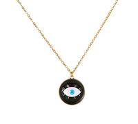Romlibr Evil Eye Enamel Disk Pendant Necklace Gold Plated Chain Black Disk Boho Minimalist Chain Choker Necklace Amulet Good Luck Protection Jewelry for Women Men Girl Teens, Copper, No Gemstone