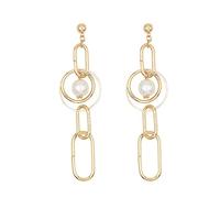 Romlibr Gold Dangle Circle Earrings for Women Multiple Big Rounds Link Dainty Minimalist Geometric Statement Aesthetic Drop Earrings Lightweight Ear Jewelry (Gold)